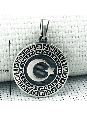 Göktürk Alfabesi Yazılı Ay Yıldız 925 Ayar Gümüş Erkek Kolye Ucu