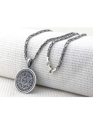 Hz Süleyman Mührü Kral Zincirli 925 Ayar Gümüş Erkek Kolye