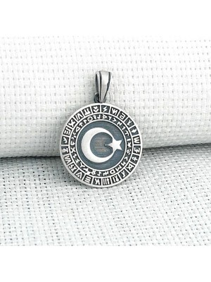 Göktürk Alfabesi Yazılı Ay Yıldız 925 Ayar Gümüş Erkek Kolye Ucu
