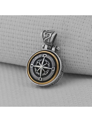 Pusula Tasarımlı Ortası Dönen 925 Ayar Gümüş Erkek Kolyesi Ucu