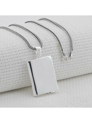 Dikdörtgen Tasarımlı Parlak Cevşen Muska Kabi 925 Ayar Gümüş Erkek Kolye