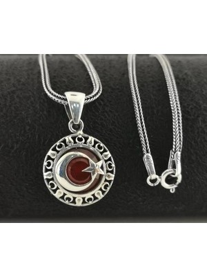 Ay Yıldız  925 Ayar Gümüş Erkek Kolye