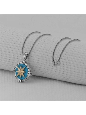 Pusula Tasarımlı 925 Ayar Gümüş Erkek Kolye