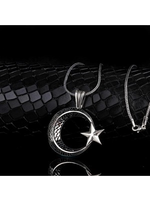 Orgü Ay Yıldız Mikro Taşlı 925 Ayar Gümüş Kolye