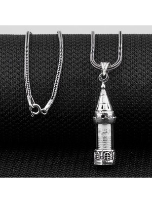 Minare Tasarımlı Kabi Cevşen Muska Dualı 925 Ayar Gümüş Erkek Kolye