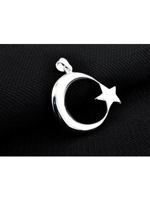 Şanlı Ay Yıldız Büyük Boy  925 Ayar Gümüş Erkek Kolye Ucu
