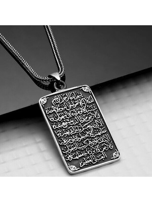 Ayetel Kursi Muskalık Cevşen  925 Ayar Gümüş Erkek Kolye