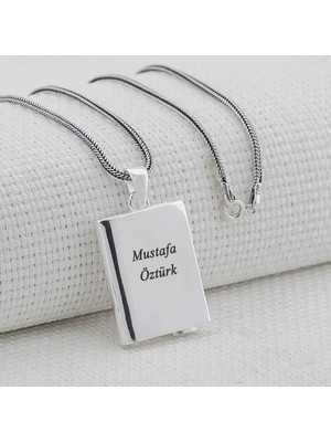 Kişiye Özel Dikdörtgen Tasarımlı Kabi Cevşen Muska 925 Ayar Gümüş Erkek Kolye