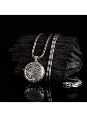  Muska Kabi Hz Süleyman Mührü 925 Ayar Gümüş Erkek Kolye