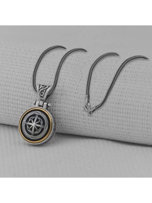 Pusula Tasarımlı Ortası Dönen 925 Ayar Gümüş Erkek Kolyesi