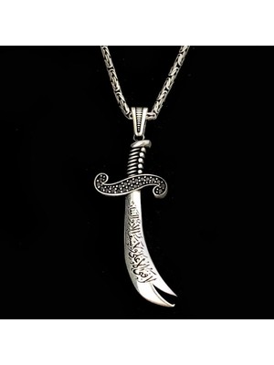 Zulfikar La Feta Illa Ali La Seyfe Iila Zulfikar Kral Zincir 925 Ayar Gümüş Erkek Kolye