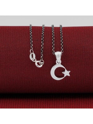 Çift Taraflı Ay Yıldız 925 Ayar Gümüş Erkek Kolye