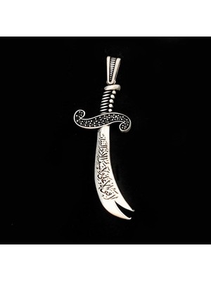 Zulfikar  La Feta Illa Ali La Seyfe Iila Zulfikar  925 Ayar Gümüş Erkek Kolye Ucu