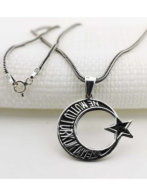 Ne Mutlu Türküm Diyene Yazılı 925 Ayar Gümüş Erkek Kolye