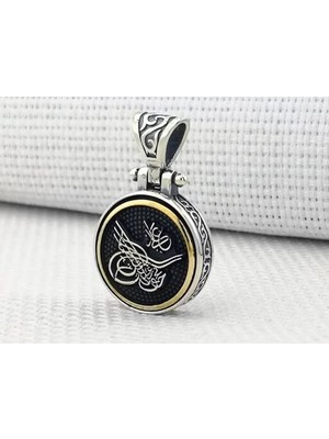 Osmanlı Tuğra Desenli Ortası Dönen 925 Ayar Gümüş Erkek Kolye Ucu