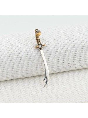 Hz Ali Yazılı Zulfikar  Beyaz Taşlı  925 Ayar Gümüş Erkek Kolye Ucu