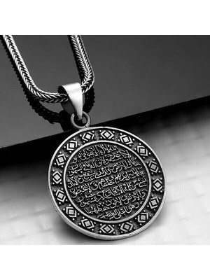 Ayetel Kursi Muskalık Cevşen  925 Ayar Gümüş Erkek Kolye