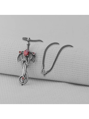 Ejderha Şovalye Model Zirkon Taşlı 925 Ayar Gümüş Erkek Kolye