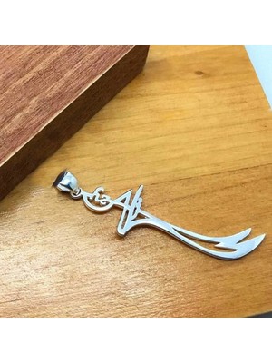 Hz Ali Yazılı Zulfikar 925 Ayar Gümüş Erkek Kolye Ucu