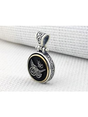 Osmanlı Tuğra Desenli Ortası Dönen 925 Ayar Gümüş Erkek Kolye Ucu