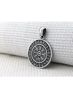 Viking Vegvisir Pusulası 925 Ayar Gümüş Erkek Kolye Ucu