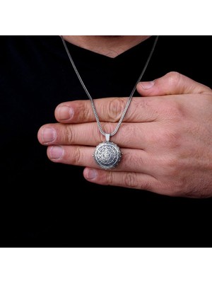  Muska Kabi Hz Süleyman Mührü 925 Ayar Gümüş Erkek Kolye