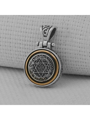 Ortası Dönen Süleyman Mührü 925 Ayar Gümüş Erkek Kolye