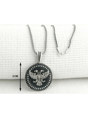 Kartal Çift Başlı 925 Ayar Gümüş  Erkek Kolyesi