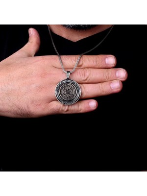 Hz Süleyman Mührü Madalyon 925 Ayar Gümüş Erkek Kolye