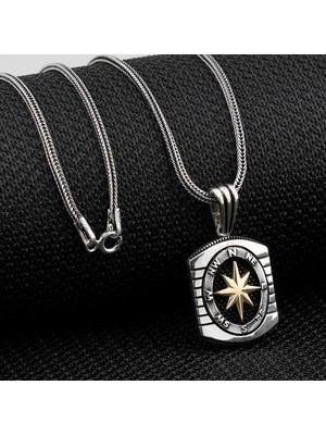 Özel Pusula Tasarımlı  925 Ayar Gümüş Erkek Kolye