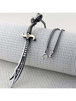 Kalp Atışı Zülfikar Hz Ali 925 Ayar Gümüş Erkek Kolye