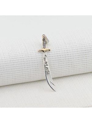 Hz Ali Yazılı Zulfikar 925 Ayar Gümüş Erkek Kolye Ucu