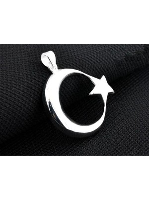 Şanlı Ay Yıldız Büyük Boy  925 Ayar Gümüş Erkek Kolye Ucu