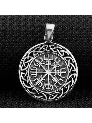 Viking Vegvisir Pusulası 925 Ayar Gümüş Erkek Kolye Ucu
