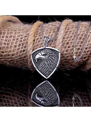 Kartal Motifli 925 Ayar Gümüş Erkek Kolye