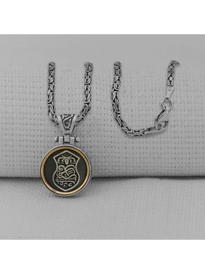 Ortası Dönen Nali Şerif Motifli Cevşen Kebir Dualı Muska 925 Ayar Kalın Zincirli Gümüş Erkek Kolye