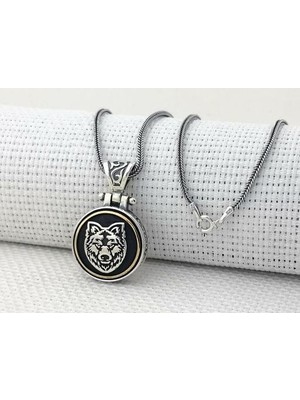 Bozkurt Tasarımlı Ortası Dönen 925 Ayar Gümüş Erkek Kolye