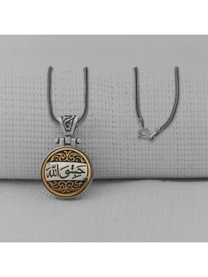 Hasbiyallah Allah Yazılı Ortası Dönen 925 Ayar Gümüş Erkek Kolye