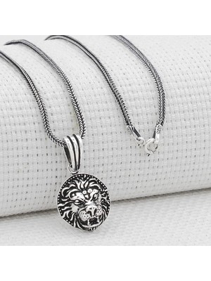 Aslan Figürlü 925 Ayar Gümüş Erkek Kolye