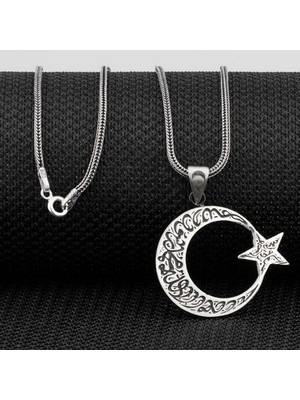 Ay Yıldız Dualı Cevşen 925 Ayar Gümüş Erkek Kolye