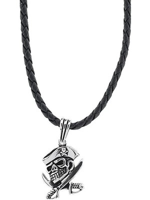 Kuru Kafa Tasarımlı Deri Ipli 925 Ayar Gümüş Erkek Kolye