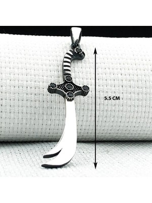 Siyah Taşlı Zulfikar 925 Ayar Gümüş Erkek Kolye Ucu