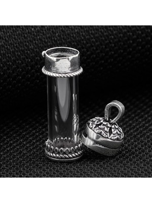 Açılabilir Cam Tüp Cevşen Dua Kabi 925 Ayar Gümüş Erkek Kolye