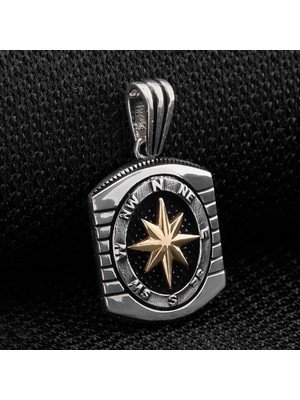 Özel Pusula Tasarımlı  925 Ayar Gümüş Erkek Kolye Ucu