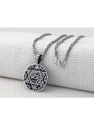 Hz Süleyman Mührü Kral Zincirli 925 Ayar Gümüş Erkek Kolye