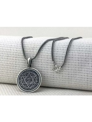 Hz Süleyman Mührü Yuvarlak 925 Ayar Gümüş Erkek Kolye