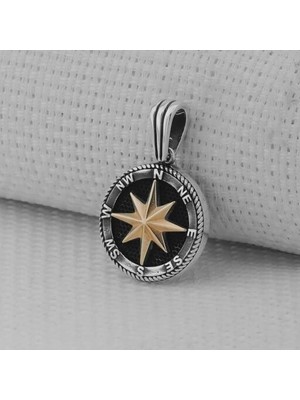 Pusula 925 Ayar Gümüş Erkek Kolye Ucu