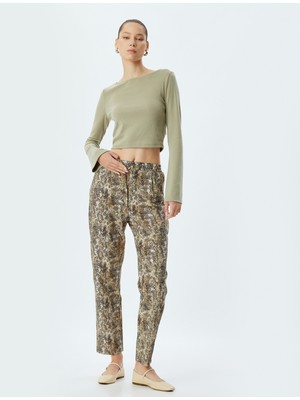 Koton Havuç Pantolon Viskon Yılan Derisi Görünümlü Beli Bağcıklı