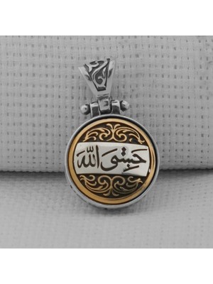 Hasbiyallah Allah Yazılı Ortası Dönen 925 Ayar Gümüş Erkek Kolye Ucu