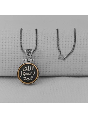 Allah Resulu Muhammet Sav Yazılı Ortası Dönen 925 Ayar Gümüş Erkek Kolye